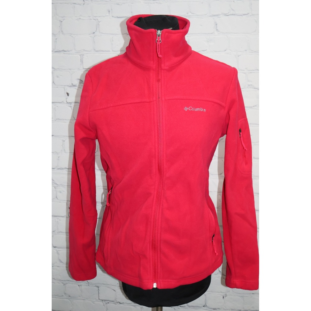 Columbia Fleece Jacket Women Medium Pink Full Zip Fast Trek II Mock Neck Pocket